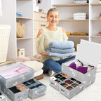 Sock Underwear Drawer Divider - Closet Organizers and Dresser Organizer Wardrobe Clothes Box Storage Bins with Lid for Bra, Leggings, Shirt, Panty (1 Pack, Grey)