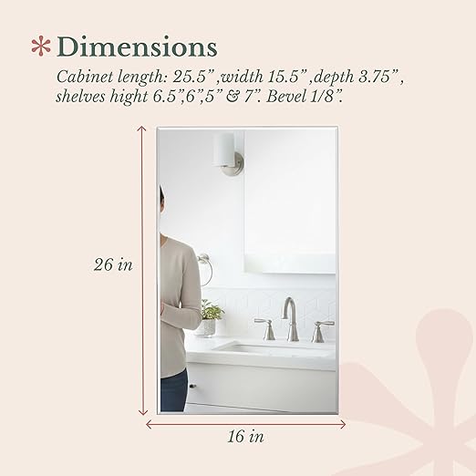 Hamilton Hills 16x26 Inch White Recessed Bathroom Medicine Cabinet with Mirror - Beveled Bathroom Cabinet Organizer with Shelves - Farmhouse Wall Mounted Hanging Medicine Mirror Unit