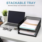 Stackable Paper Tray Desk Organizer, 2 Pack Letter File Tray, Wire Mesh Desktop Organizer, Front-Load Metal A4 Paper Sorter Documents Storage Holder Tray for Office Supplies Home School Classroom