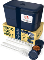 Umami Lunch Box Containers w/ 4 Utensils, 2 Sauce Jars, Nestable Space-Saving Bento Box Adult, 100% Leakproof, Microwavable Lunch Containers for Adults, Design Award Winner, Midnight Blue, 50 oz