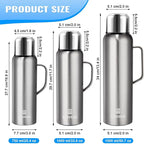 Insulated Vacuum Thermo Bottle 1000ml/33.8oz with Cup Stainless Steel Coffee Bottles for Hot and Cold Drink Water Flask.(Silver, with Handle, 1000ml)