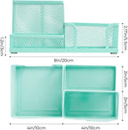 M&G Mesh Pen Holder Desk Organizers Pencil Holder for Desk Light Blue, 3 Compartments Metal Office Supply Organizer with Sticky Notes Holder for Home Office