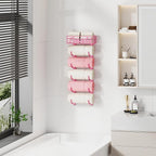 SWTYMIKI Hanging Towel Racks for Bathroom - 9 Tier Over the Door & Wall Mounted Bath Rolled Towel Storage Organizer Holder for Small Bathroom, RV, Camper (Pink, 6-Tier)