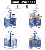 Marbrasse Mesh Desk Organizer, 360-Degree Rotating Multi-Functional Pen Holder, 4 Compartments Desktop Stationary Organizer, Home Office Art Supply Storage Box Caddy (Blue)