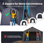 KING BIRD 10' x 15' Round Style Garage Shelter Heavy Duty Storage Shelter Carport Portable Canopy Shed with Roll-up Ventilated Windows for Boat, Patio Furniture and Lawn Mower-Dark Gray