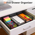 Desk Drawer Organizer, Office Junk Drawer Organizer Tray with 3 Compartments, Metal Mesh Pen Pencil Storage Box for School Office Desk Accessories Supplies Cosmetic Organization, 12.59x9.25x2.36 in