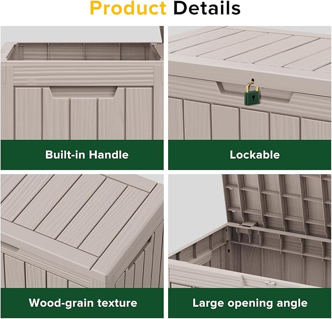 47 Gallon Resin Deck Box Outdoor Storage Box for Patio Furniture,Outdoor Cushions,Garden Tools and Pool Supplies,Waterproof,Lockable(Grey,47Gallon)