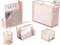 BLU MONACO Rose Gold Desk Organizer Set | 5-Piece Metal Desktop Organization Kit With File Holder, Magazine Rack, Pen Cup, Sticky Note Holder and Letter Sorter | Stylish Office Accessories