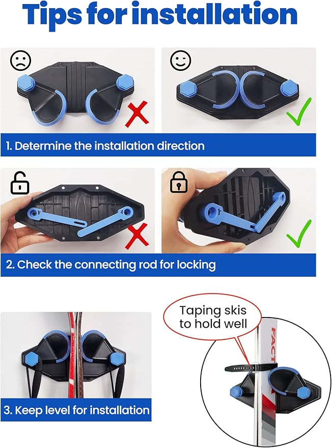 Ski Wall Mount, Snowboard Wall Storage Rack, Ski & Snowboard Rack For Garage Wall, Damage-Free Ski Storage Rack, Ski Holders For Wall, Snowboard Display （1 Pack)