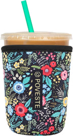Reusable Neoprene Insulator Sleeve for Iced Coffee & Cold Soda, Coffee Sleeves for Iced & Hot Drinks, Cold Beverage Cooler Compatible with Starbucks, Dunkin (Garden Alike, Small: 16-18oz)