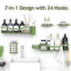 Shower Caddy Adhesive Shower Organizer 7-Pack, Rustproof Stainless Steel Bathroom Shelves, Large Capacity No-Drill Rack Storage Accessories with Soap Dish Toothbrush Holder Hooks