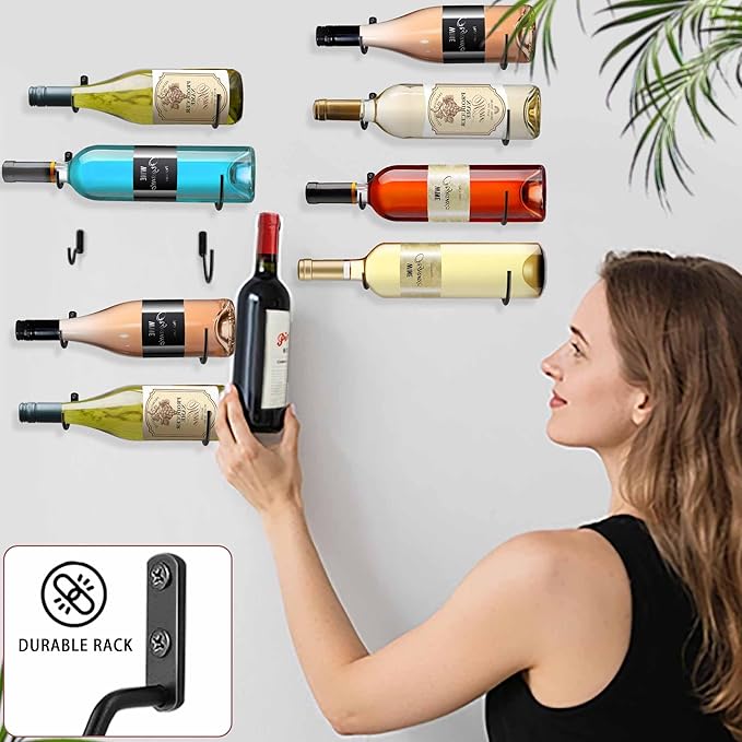 Wall-Mounted Wine Hook: Hanging Wine Bottle Wall Holder - Set of 3 Metal Wall Red Wine Rack Hooks
