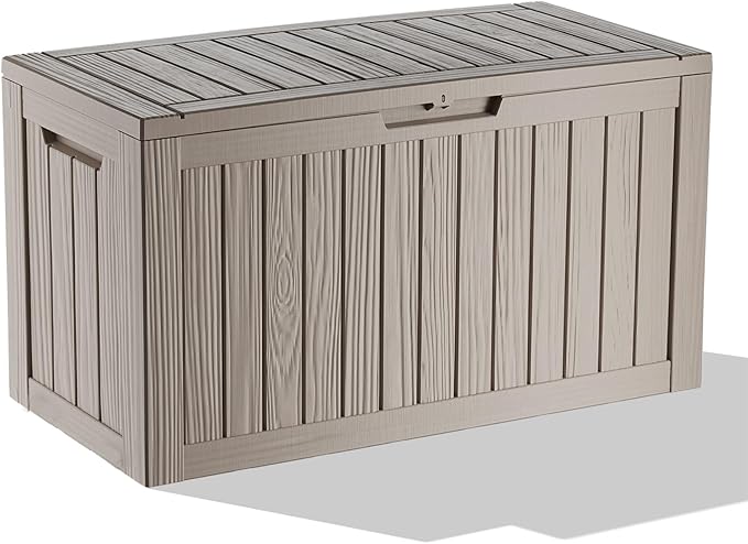 90 Gallon Deck Box,Waterproof Resin Outdoor Storage Box for Patio Furniture,Outdoor Cushions,Garden Tools and Pool Supplies,Weatherproof(Grey,90Gallon)