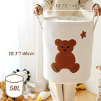 INough Large Laundry Basket Tall Baskets Storage for Dirty Clothes, Toys Storage Bins Baby Hamper 58L Clothes Hamper Blanket Basket Baby Toys Organizer for Nursery Bedroom Living Room Decor, Bear