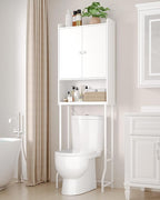 Kitsure Over The Toilet Storage Cabinet - 3 Tier Bathroom Organizers and Storage Solution with Adjustable Shelf & Bottom Bar, Anti-Tip Bathroom Storage Cabinet, White, 3 Tiers (67.9" H)