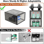 6 Pack Thicken Shoe Organizer Stackable,Upgraded Sturdy Shoe Storage Box with Magnetic Door,Shoe Containers For Sneaker Display,Hat Organizer,Black