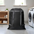 Laundry Bag Backpack, 27” x 34”Sturdy Laundry Bag with Shoulder Straps Drawstring Closure Heavy Duty Foldable Laundry Backpack for College, Travel, Laundromat, Apartment (black)