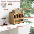 Large Bread Box for Kitchen Countertop, Double Layer Breadbox for Homemade Loaf Bread, Farmhouse Bread Storage Container Bin for Kitchen Counter Pantry Cupboard (Natural Bamboo)