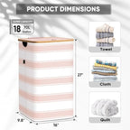 BALEINE Laundry Hamper with Lid, Tall Laundry Baskets with Bamboo Pull Handles, Large Laundry Bin with Internal Support (18 Gal/70L, Pink Stripe)