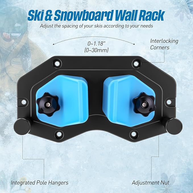 Soulchen 2 Pcs Ski & Snowboard Wall Rack for Garage, Ski Storage Rack, Snowboard Storage, Winter Gear Organizer for Garage, Winter Gear Organizer(Black Blue)