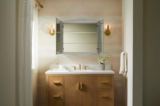 Kohler 56552-NA Embark Premium XL Mirrored Medicine Cabinets for Bathroom, Deep Rectangular Storage with Adjustable Shelves and Mirrored Doors, 25 in. W x 36 in. H