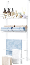 SWTYMIKI Over The Door Towel Racks for Bathroom - 5-Tier Wall Mounted Bathroom Towel Storage Organizer Holder with Metal Shelf, White