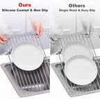 MERRYBOX Roll Up Dish Drying Rack, Over The Sink Dish Rack Foldable, Heat-Resistant, Anti-Slip Silicone Coated Steel Dish Drainer for Kitchen Sink, Multipurpose Roll Up Sink Drying Rack, 17.5" x 13"