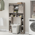 Vabches Farmhouse Storage Cabinet Over Toilet with Sliding Doors, Home Space-Saving Toilet Rack, Over The Toilet Storage Cabinet, Open Storage Shelf, for Bathroom, Laundry, Restroom.Wash Grey