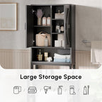 USHOWER Over The Toilet Storage Cabinet, Bathroom Organizers and Storage with Barn Doors, Thicken Metal Stand & MDF Wood Above Toilet Storage Cabinet, Freestanding Space Saver, Black