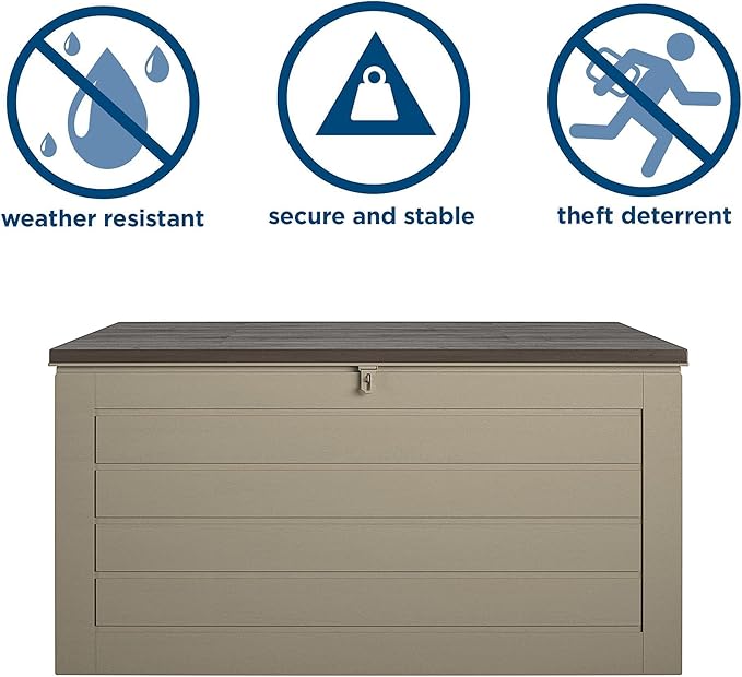 Cosco Outdoor Living 180 Gallon Patio Storage Box, Extra Large, Lockable Lid, Weather-Resistant, Tan/Brown