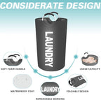 StorageRight 75L Large Laundry Basket, Laundry Hamper, Dirty Clothes Hamper for Laundry, Collapsible, Waterproof Laundry Baskets with Foam Protected Aluminum Handles for Laundry, Dorm, Family (Grey)
