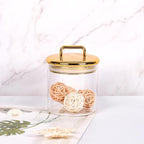 16 oz Small Acrylic Storage Apothecary Jar with Gold Airtight Lid | Bathroom Vanity Organizer Containers | Ideal Decorative Canisters for Shells, Bath Salt, Cotton Swabs, Cotton Ball, Flossers