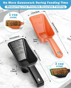 2-Pack Dog Food Scoop Set,1 Cup and 2 Cup Plastic Pet Food Measuring Scoops with Clear Measurement Lines,Multi-Purpose Pet Food Scooper for Dogs, Cats (Orange and Black)