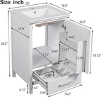 20" Small Bathroom Vanity with Sink, Soft-Close Drawer and Door, Wood Modern Single Bathroom Sink Cabinet with Doors and Shelves, Adjustable Foot Pads, for Small Space (White)