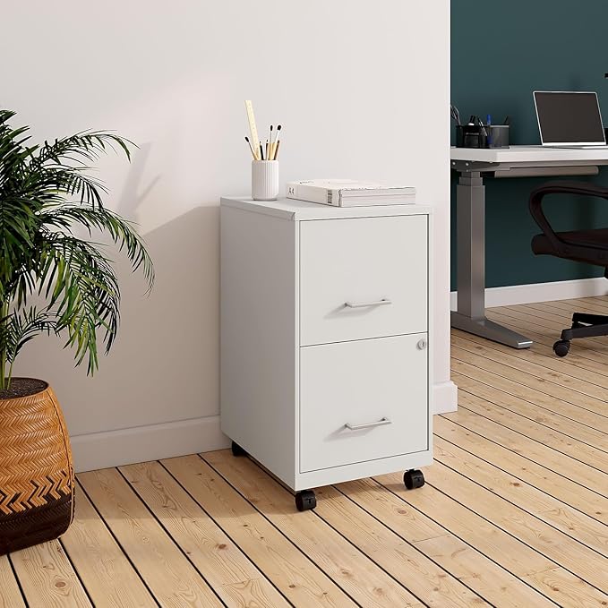 Staples 2-Drawer Vertical File Cabinet, Letter Size Documents, Lockable & Mobile, 18.9" D x 14.3" W x 26.3" H, White