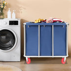 Commercial Laundry Cart with Wheels,Laundry Hamper Cart,Heavy Duty Rolling Laundry Basket with Large Capacity,Laundry Sorter Trolley for Home Hotel Apartment (Blue, 35.43 * 25.6 * 31.5in)