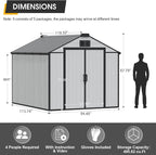 MELLCOM 8 x 10 FT Resin Garden Storage Shed with Floor and Lockable Door, Outdoor Storage Shed with Windows, Resin Tool Shed for Pool Supply, Lawnmower,Bike
