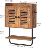 HOOBRO Bathroom Wall Cabinet, Double Doors Medicine Cabinet with Towel Bar, Adjustable Shelf, 2 Hooks, Over The Toilet Storage Cabinet, for Bedroom, Kitchen, Rustic Brown BF46CW01