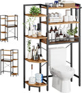 K1 Heavy Duty 7-Tier Over The Toilet Storage（With Basket and Paper Hook）Freestanding Above Toilet Shelf with Adjustable Feet，Space Saver Bathroom Shelves 9.3"D x 33.5"W x 63.8"H，Rustic Brown