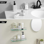 KES Glass Shelves for Bathroom, Floating Tempered Glass Shelves 14 Inch Aluminum Extra Thick 2 Pack Rectangular Storage Organizer Wall Mount Silver, A4126A-P2