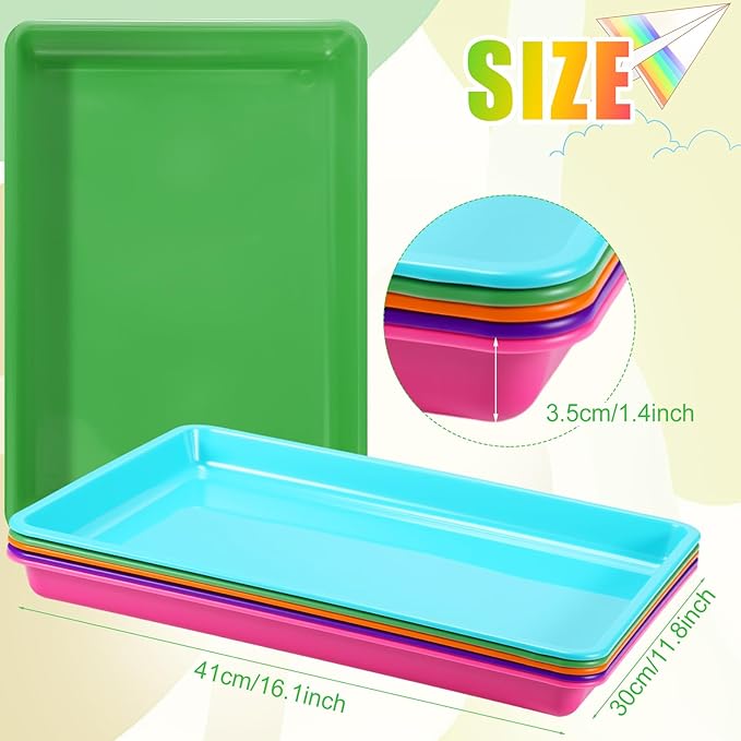 Maitys 15 Pcs Flat Plastic Trays 16.1 x 11.8'' Sensory Storage Paper Tray Stackable Classroom Bins for Office Home Organizer Crafts Supplies(Vibrant Color)
