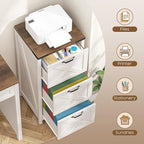 3 Drawer Tall File Cabinet, Farmhouse Vertical Filing Cabinet Fits Letter/A4 Size, Wood File Cabinets Printer Stand for Home Office, Living Room, Rustic White