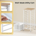 GOFLAME 10-Drawer Rolling Storage Cart, Craft Storage Cart with Wooden Tabletop and Lockable Wheels, Art Cart Supply Storage Organizer with Metal Frame for Home Office Classroom, White