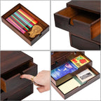 DEAYOU Bamboo Desk Organizer, 100% Natural Bamboo Desktop Drawer Organizer, Dark Brown Tabletop Storage Cabinet Organization Box with 4 Drawer for Makeup, Letter, Home, 3 Layer, Fully Assemble
