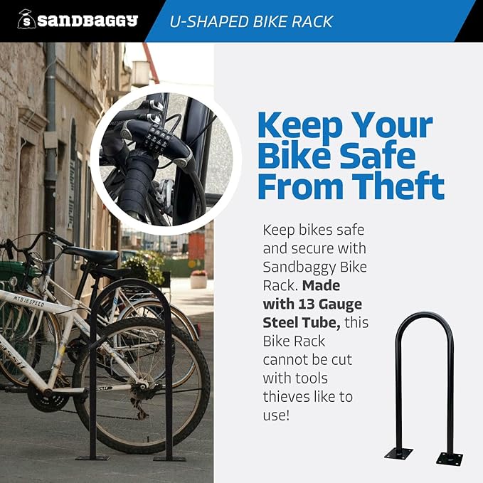 Sandbaggy In Ground Bike Rack | U Shaped, Commercial, Outdoor, 1 Loop, Steel | Black, 14.5" x 34" (50)