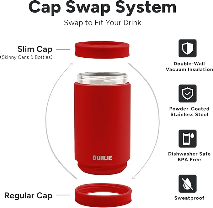 DUALIE 3 in 1 Insulated Can Cooler - 15+ Colors - Universal Size for 12 oz Cans, Slim Cans, and Bottles