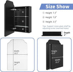 Victorian-Style Recessed Bathroom Medicine Cabinet, Wood Wall Cabinet with 16.5"x24" Curved Mirror, Bathroom Storage Cabinet, Black, Left-Swing Door