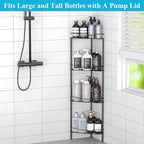 4 Tier Floor Standing Corner Shower Caddy Organizer Shelf with Hooks, Bathroom Shelves Stand Rack, Matt Black