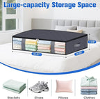 Under Bed Storage Containers, 6 Pack Blanket Storage Bags, Collapsible Storage Bags with Big Zippers, Clear Front, Shoe Storage and Organization for Clothes, Comforter, 75L, Grey