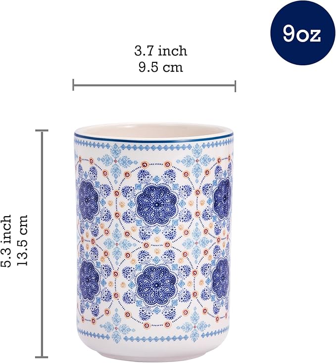 Bico Blue Talavera Ceramic Utensil Holder Set of 2, Ceramic Kitchen Utensil Crocks for Countertop, Large Cooking Tool Holder Counter Decor, Spatula Organizer